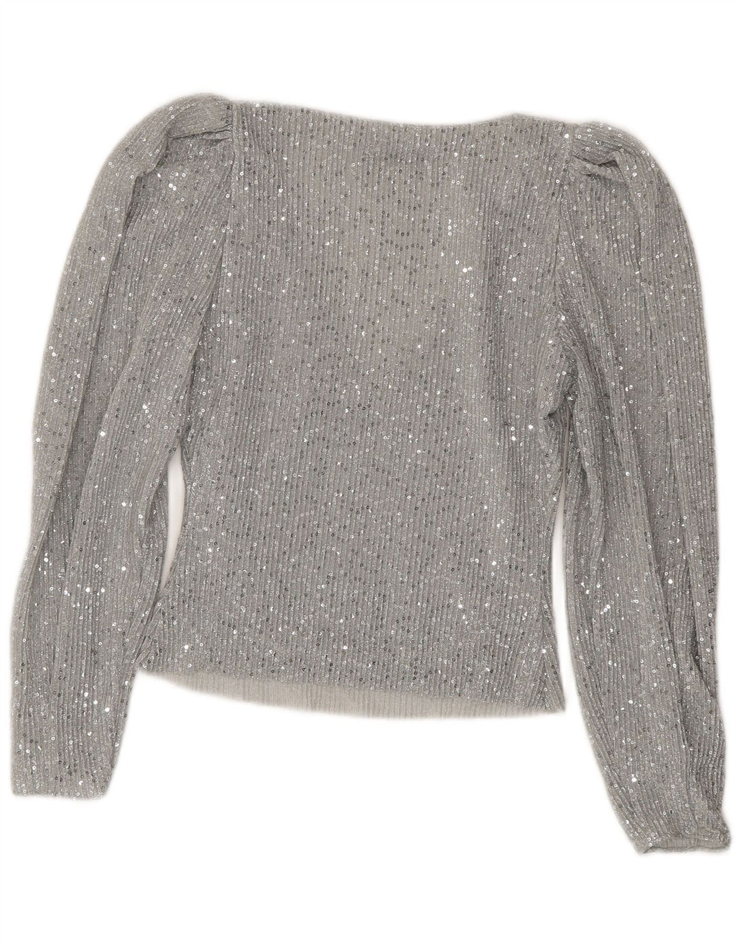 Zara Mujer Crop Top Manga Larga UK 10 Small Plata