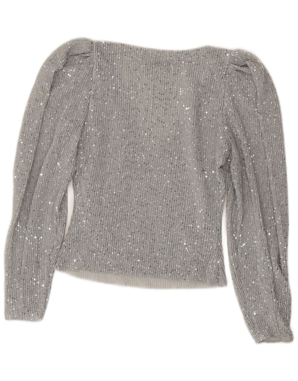 Zara Mujer Crop Top Manga Larga UK 10 Small Plata