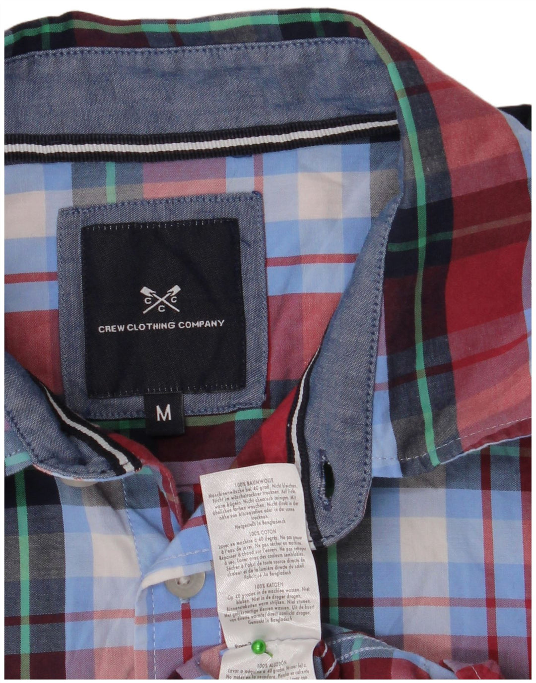 CREW CLOTHING Camisa de manga corta para hombre de algodón a cuadros azul medio