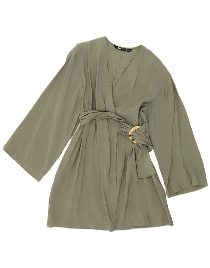 Zara Mujer Vestido Cruzado UK 10 Small Caqui Modal