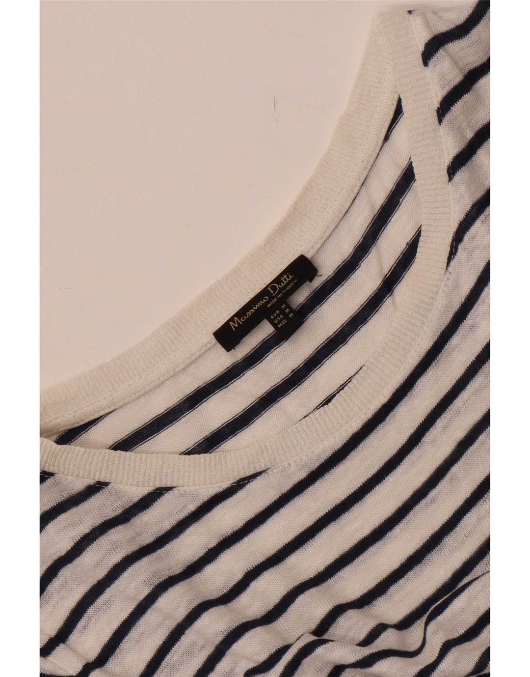 Massimo Dutti Camiseta Mujer Top UK 44 Mediano Blanco Rayas
