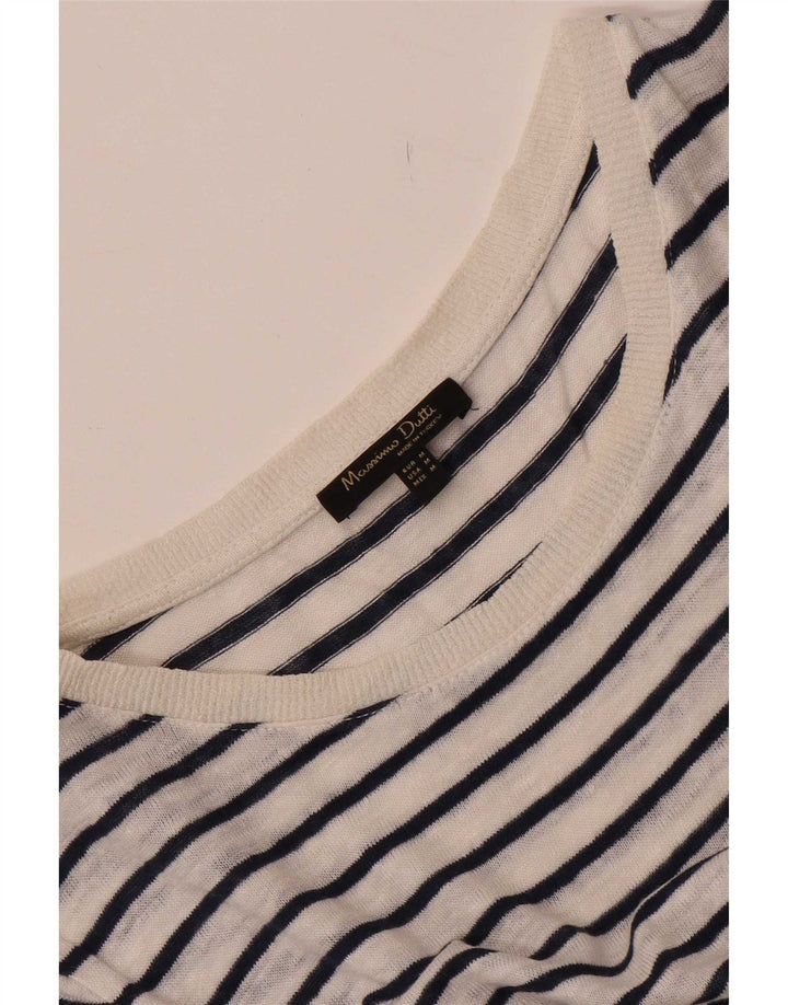 Massimo Dutti Camiseta Mujer Top UK 44 Mediano Blanco Rayas