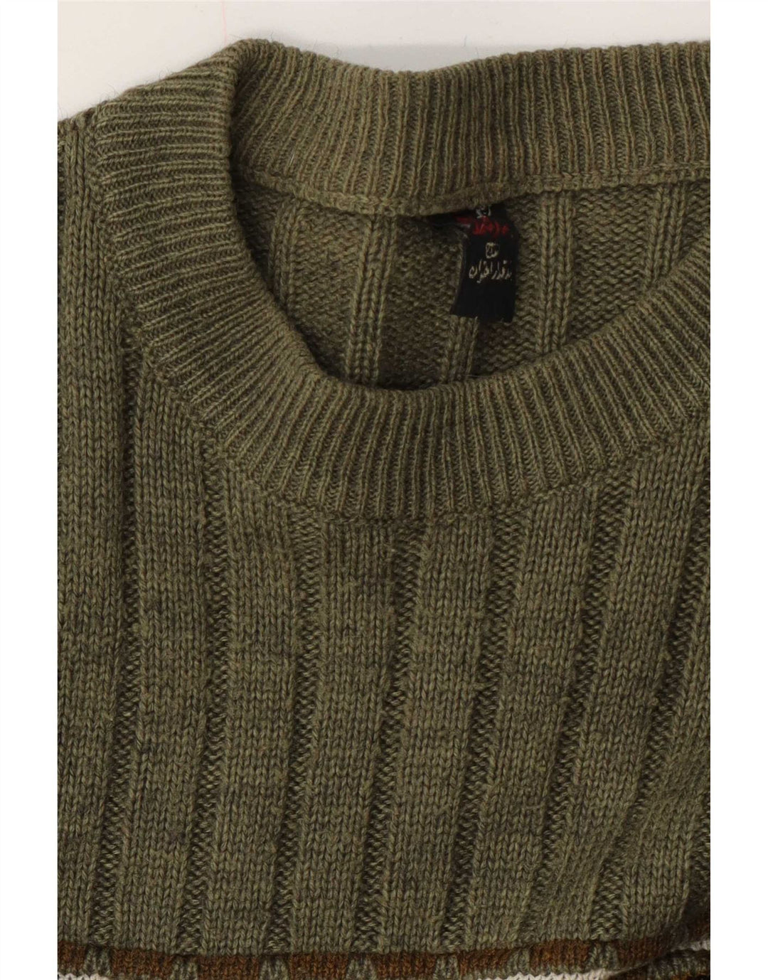 Vintage hombres cuello redondo jersey suéter medio verde feria isla