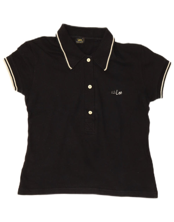 Lee Polo Corto para Mujer UK 44 Grande Algodón Negro