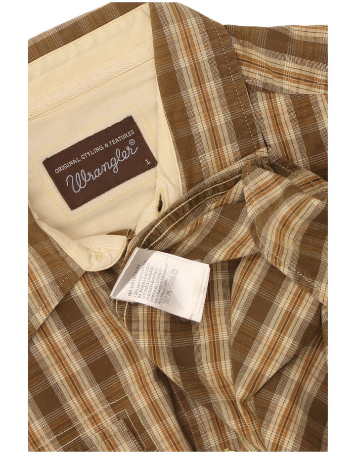 Camisa Wrangler para hombre de algodón a cuadros marrón grande