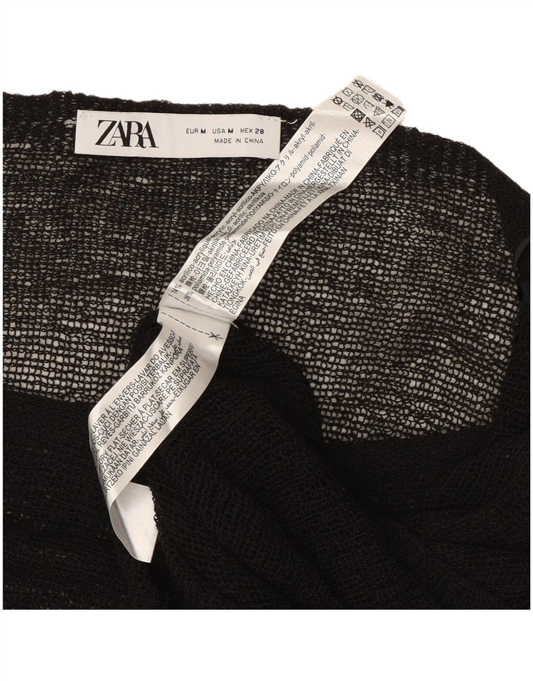 Zara Mujer Poncho Blusa Top UK 12 Medium Negro Acrílico