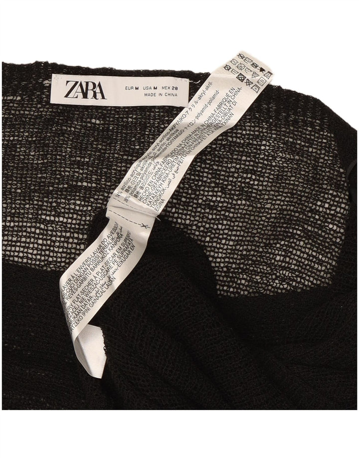 Zara Mujer Poncho Blusa Top UK 12 Medium Negro Acrílico