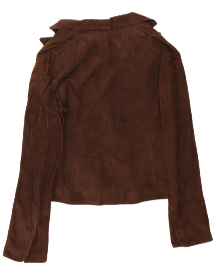 Latramoda Chaqueta Blazer de Ante con 1 Botón para Mujer IT 46 Grande Cuero marrón