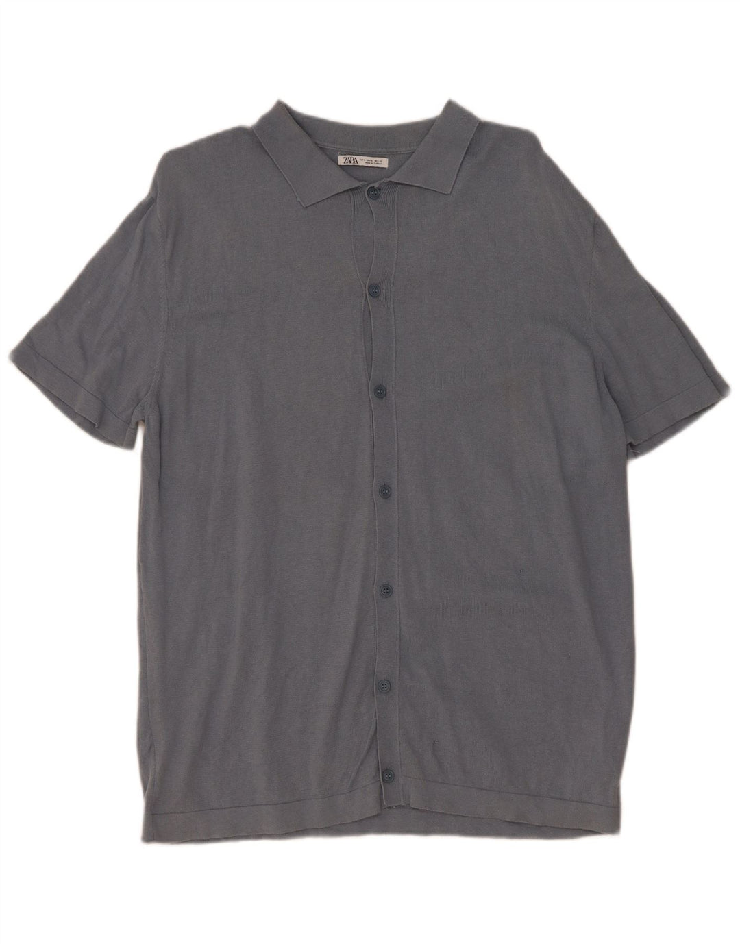Zara Hombre Cárdigan De Manga Corta Suéter Grande Gris Algodón