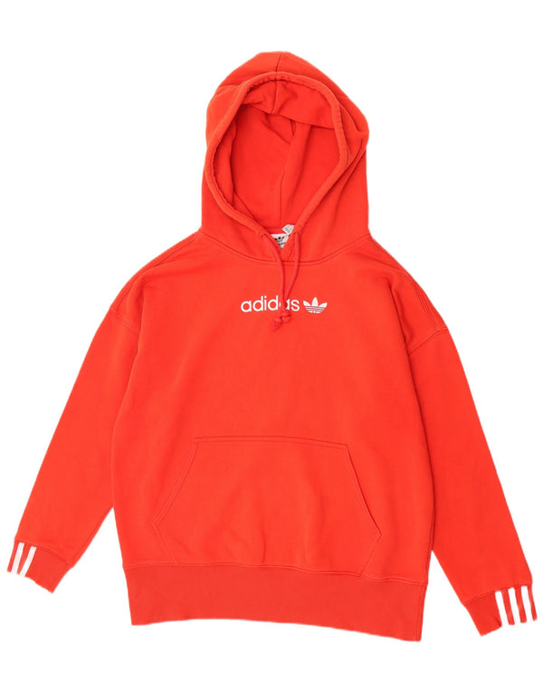Adidas - Sudadera con capucha para mujer, diseño gráfico de gran tamaño, talla 8, tamaño pequeño, color rojo