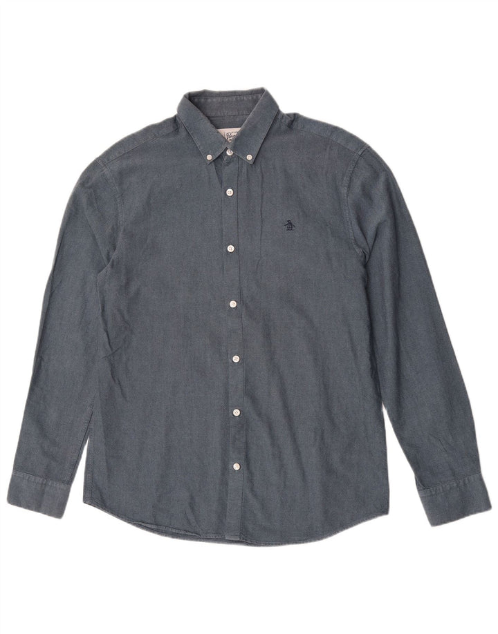 Camisa Penguin Hombre Algodón Azul Medio
