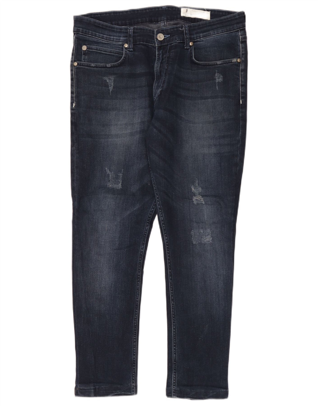 French Connection Vaqueros ajustados desgastados para hombre W36 L28 Algodón azul marino