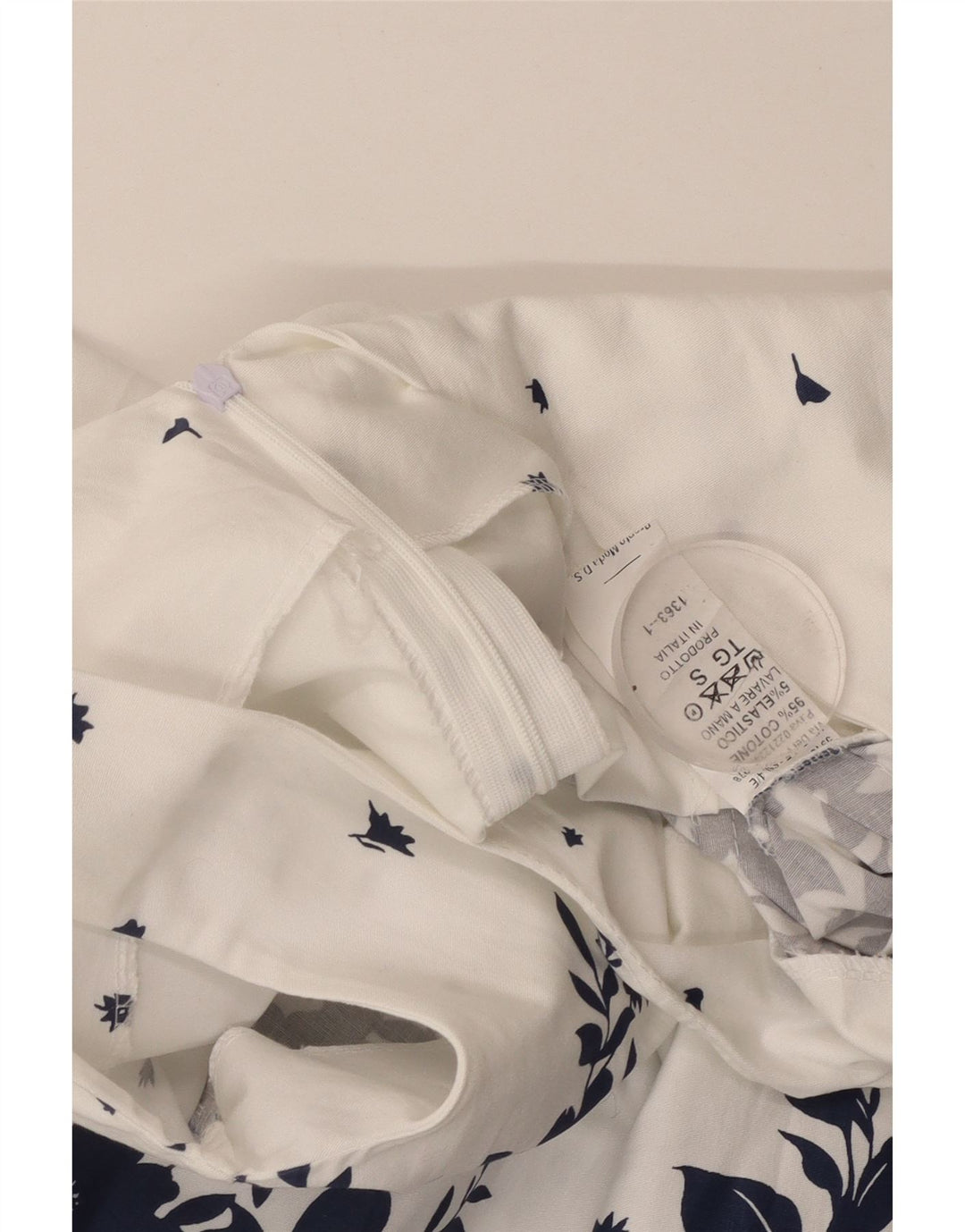 VINTAGE mujer sin mangas A-Line vestido Reino Unido 8 pequeño algodón floral blanco