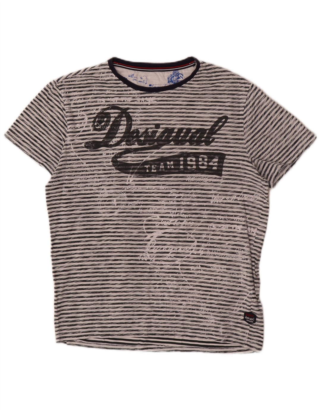 Desigual Hombre Camiseta Gráfica Top Grande Gris Rayas