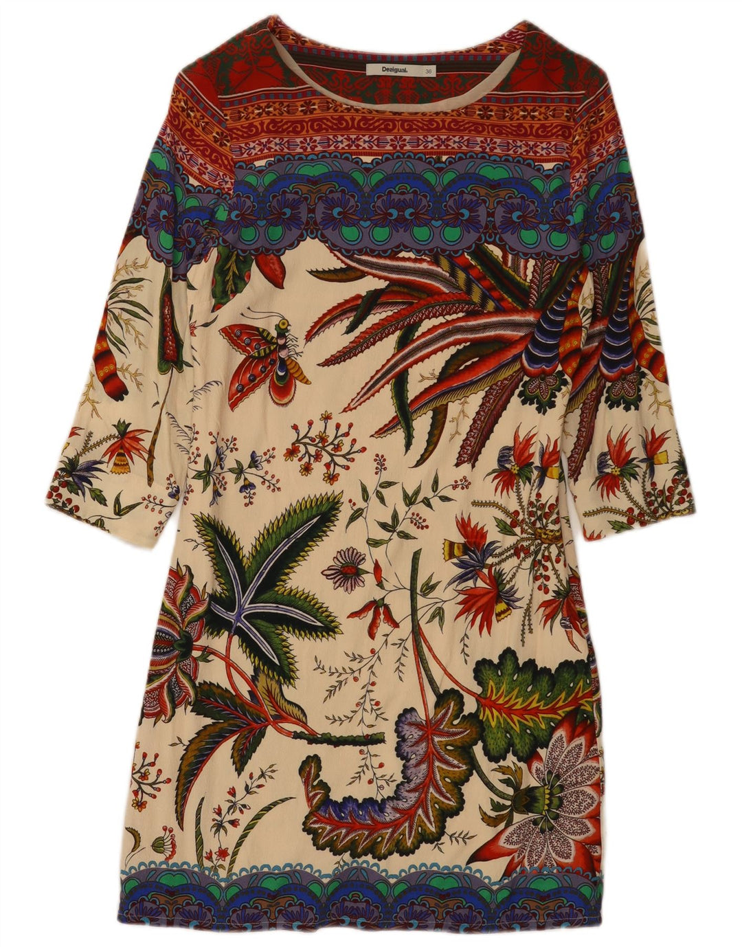 DESIGUAL Vestido recto gráfico para mujer EU 36 Pequeño multicolor floral
