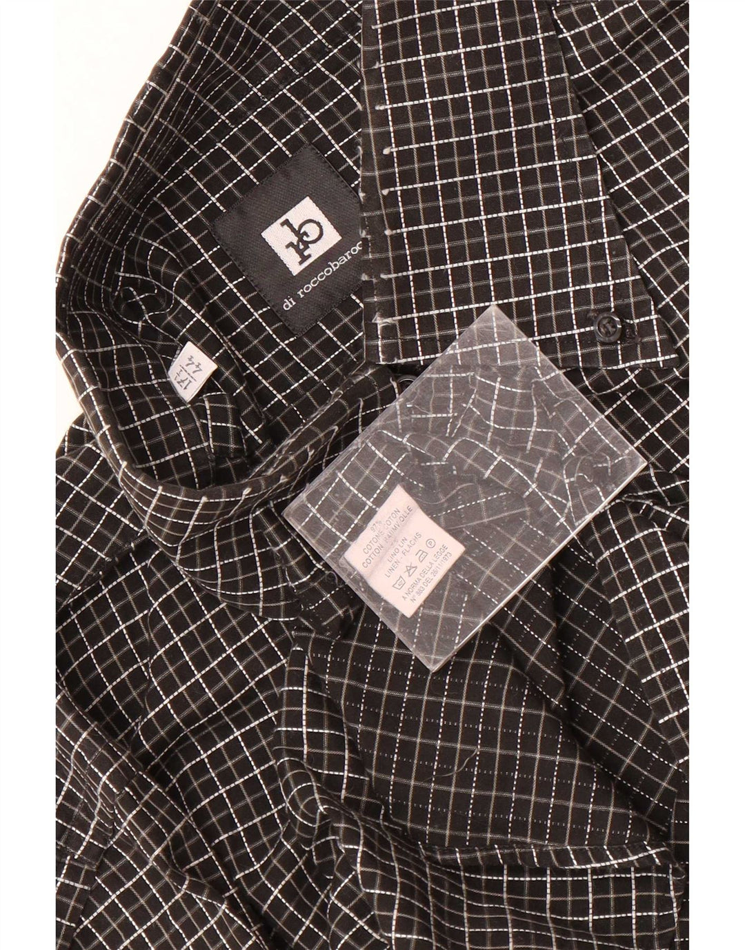 Roccobarocco Camisa para hombre Talla 44 17 1/2 XL Algodón a cuadros negro