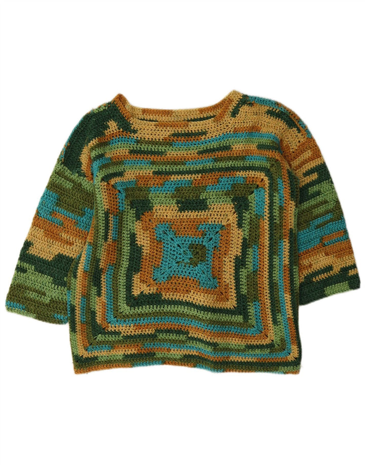 Vintage mujer barco cuello jersey suéter Reino Unido 14 medio multicolor