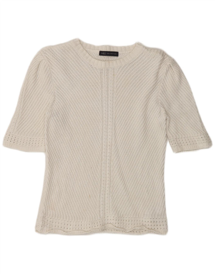 Marks & Spencer Suéter tipo jersey con cuello barco para mujer UK 14 Medium Off White
