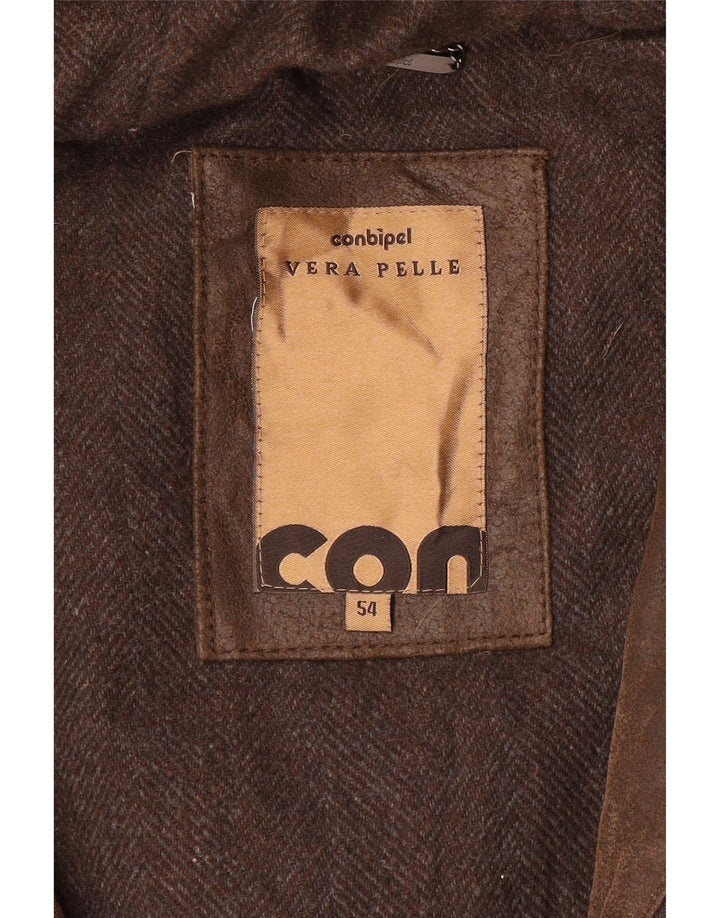 Conbipel Abrigo De Cuero Con Capucha Para Hombre IT 54 XL Cuero Marrón