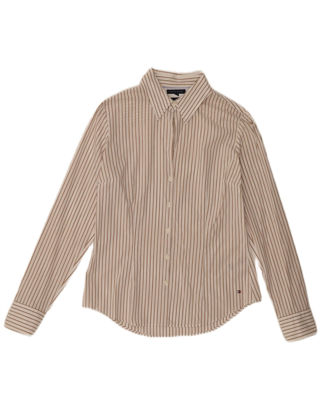 Tommy Hilfiger Camisa elástica para mujer US 8 Algodón a rayas beige mediano