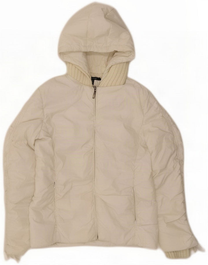 Chaqueta acolchada con capucha Zara Mujer UK 44 Mediana Poliéster blanco