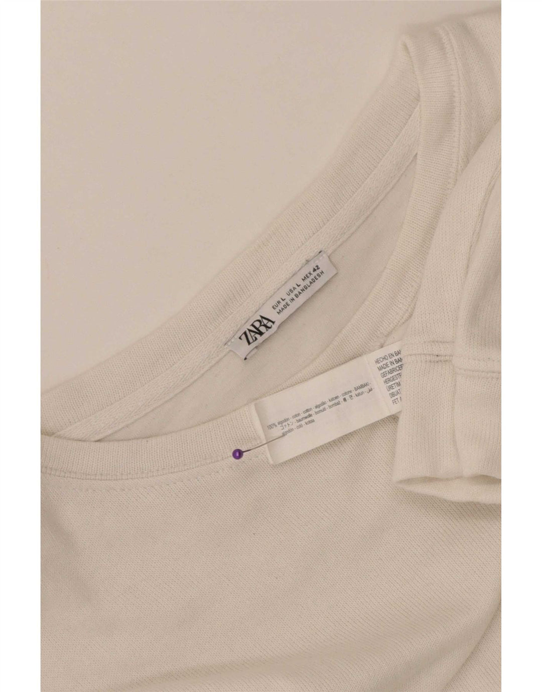 Zara Hombre Top Manga Larga Grande Algodón Blanco