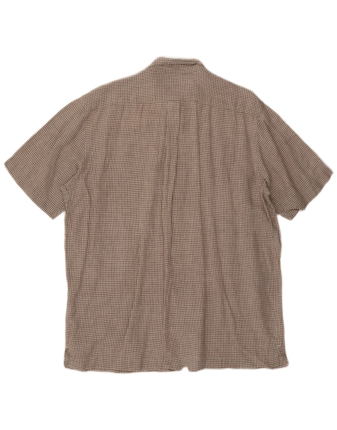 EDDIE BAUER Camisa alta de manga corta para hombre de lino a cuadros marrón grande