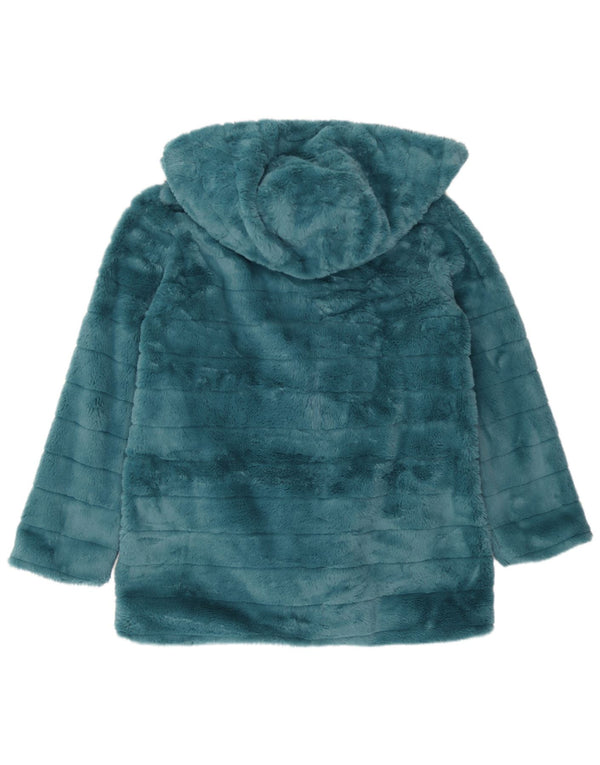 Fiorella Rubino Abrigo de piel sintética con capucha para mujer UK 42 Turquesa mediana