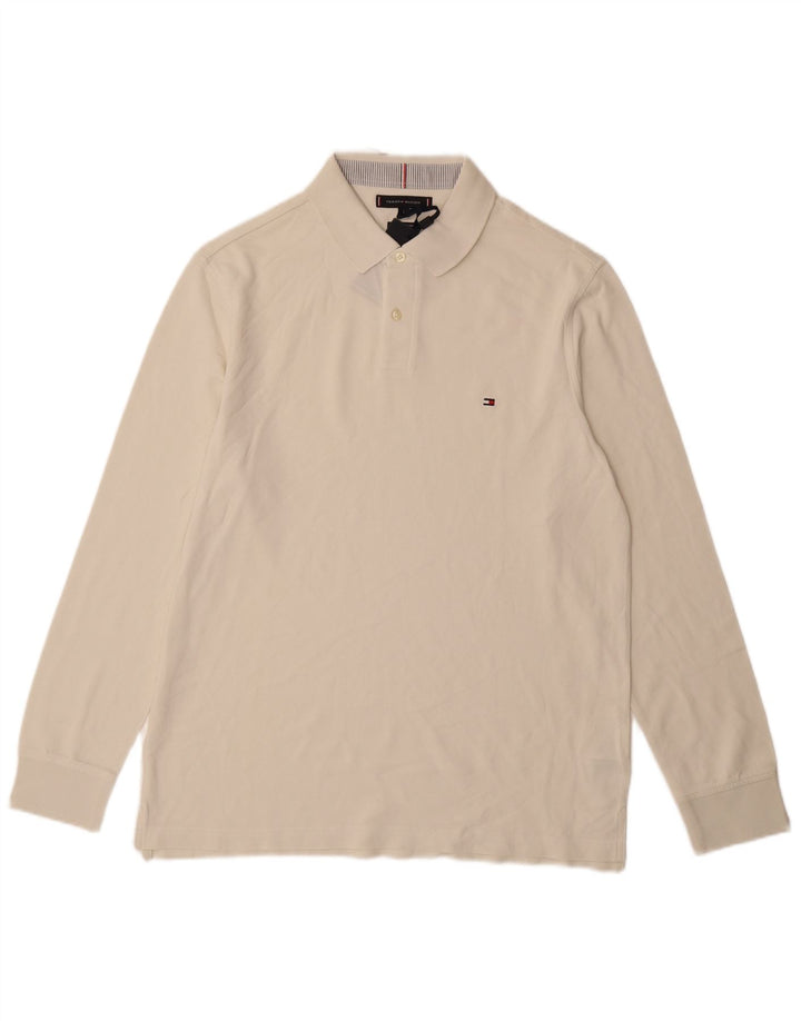 TOMMY HILFIGER Polo de manga larga de ajuste regular para hombre, talla grande, blanco roto