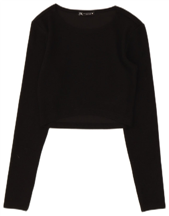 ZARA Womens Crop Top Long Sleeve UK 12 Medium Black