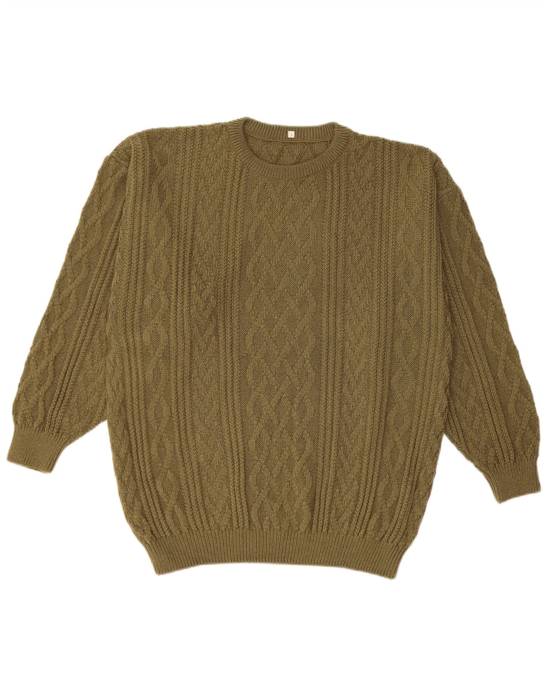 Vintage hombres cuello redondo jersey suéter grande caqui acrílico