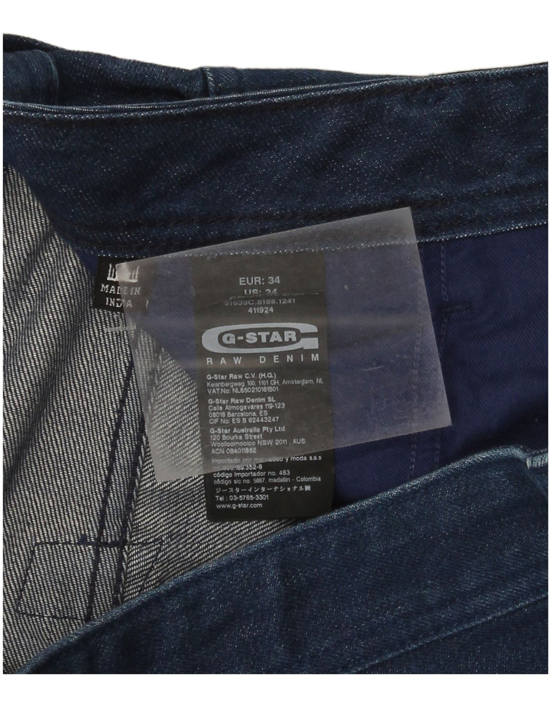 G-Star Pantalones cortos vaqueros para hombre W34 Large Algodón azul marino