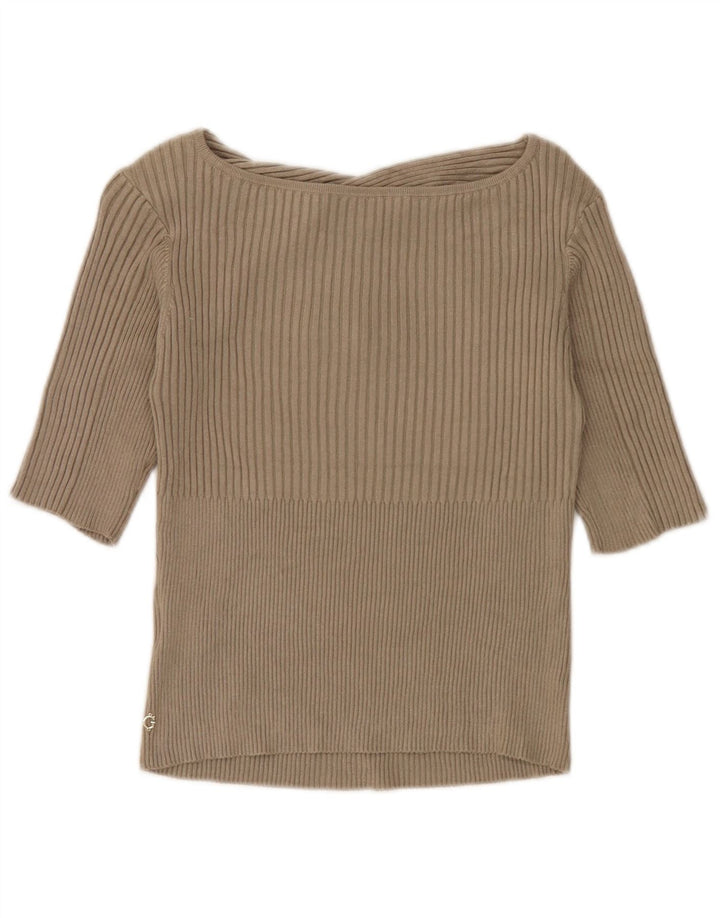 Guess Blusa corta para mujer UK 12 Viscosa caqui mediana