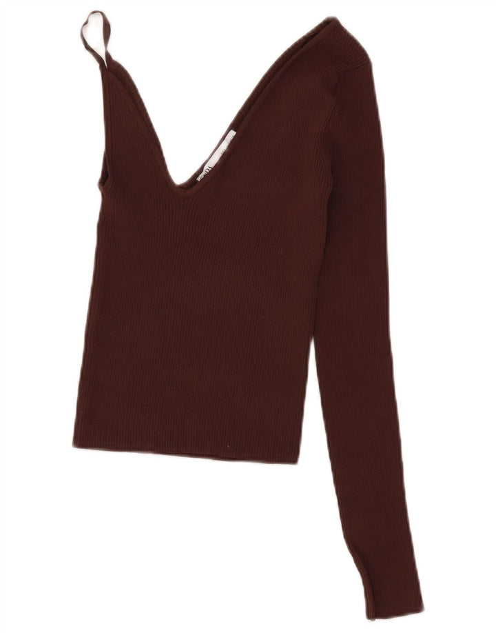 Zara Mujer Crop Top UK 8 Small Marrón Viscosa