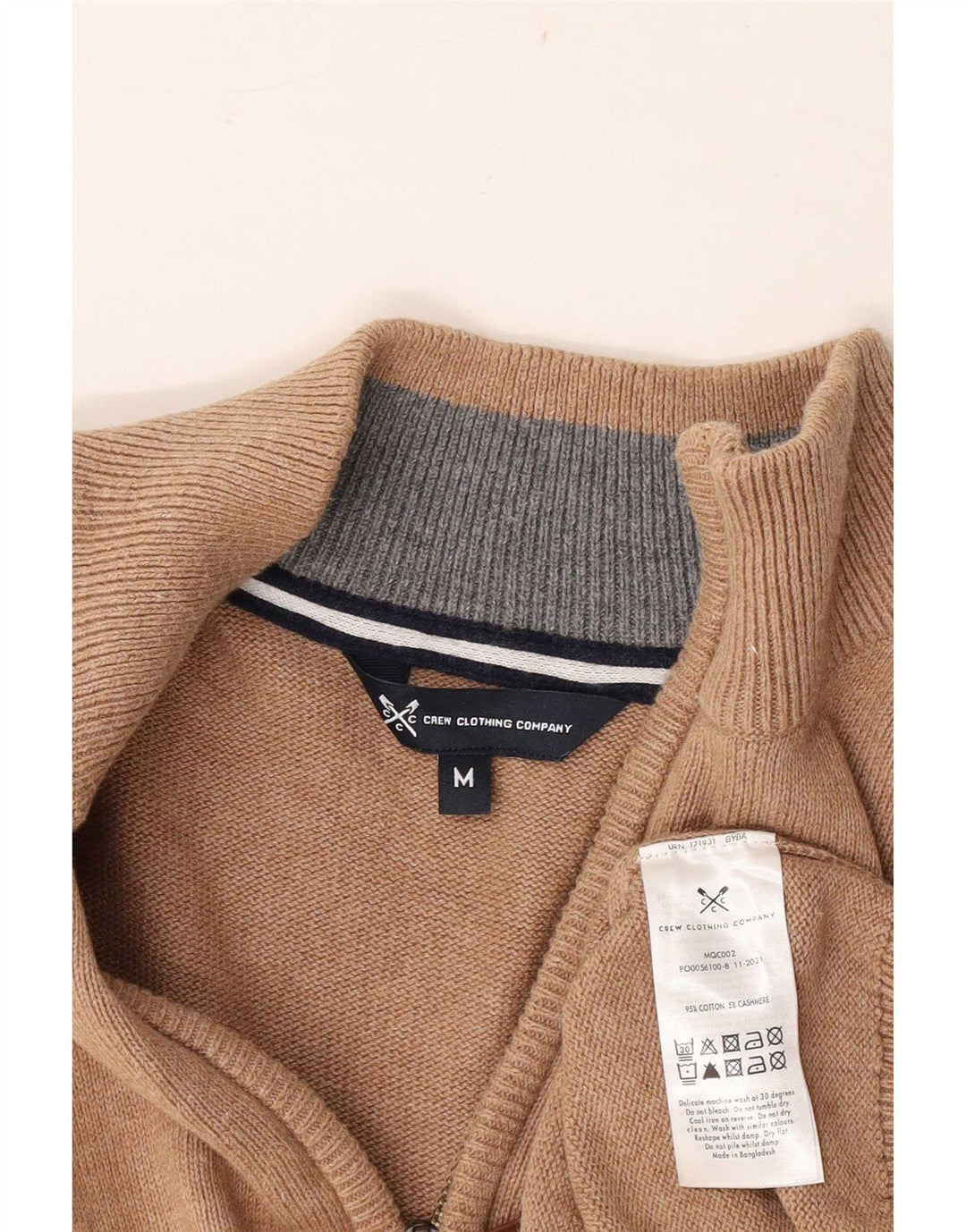 Crew Clothing - Jersey para hombre con cuello y cremallera, algodón marrón medio