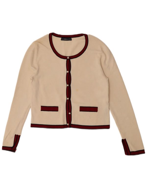 Zara Mujer Crop Cardigan Suéter UK 12 Medium Off White