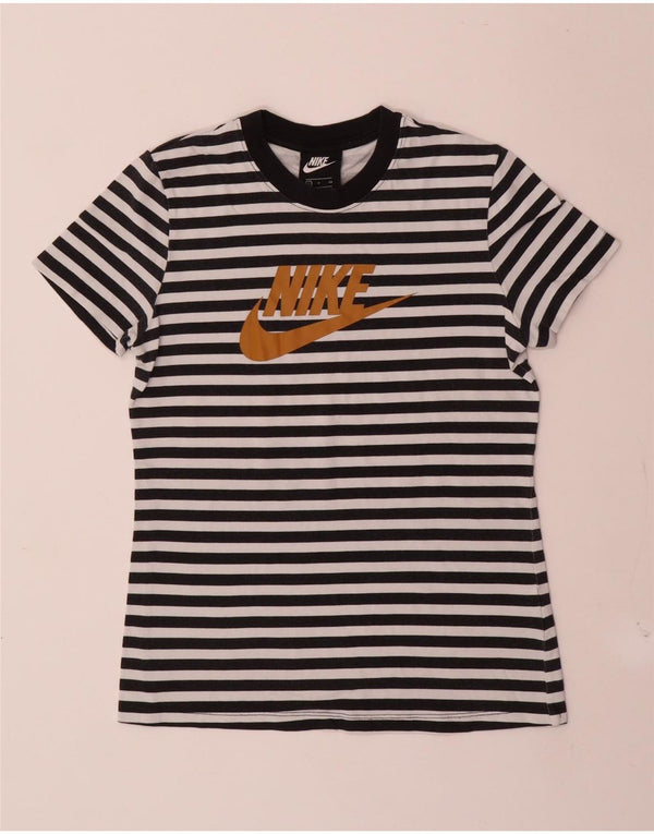NIKE Camiseta gráfica para mujer Top UK 10 Small Black Stripe Cotton