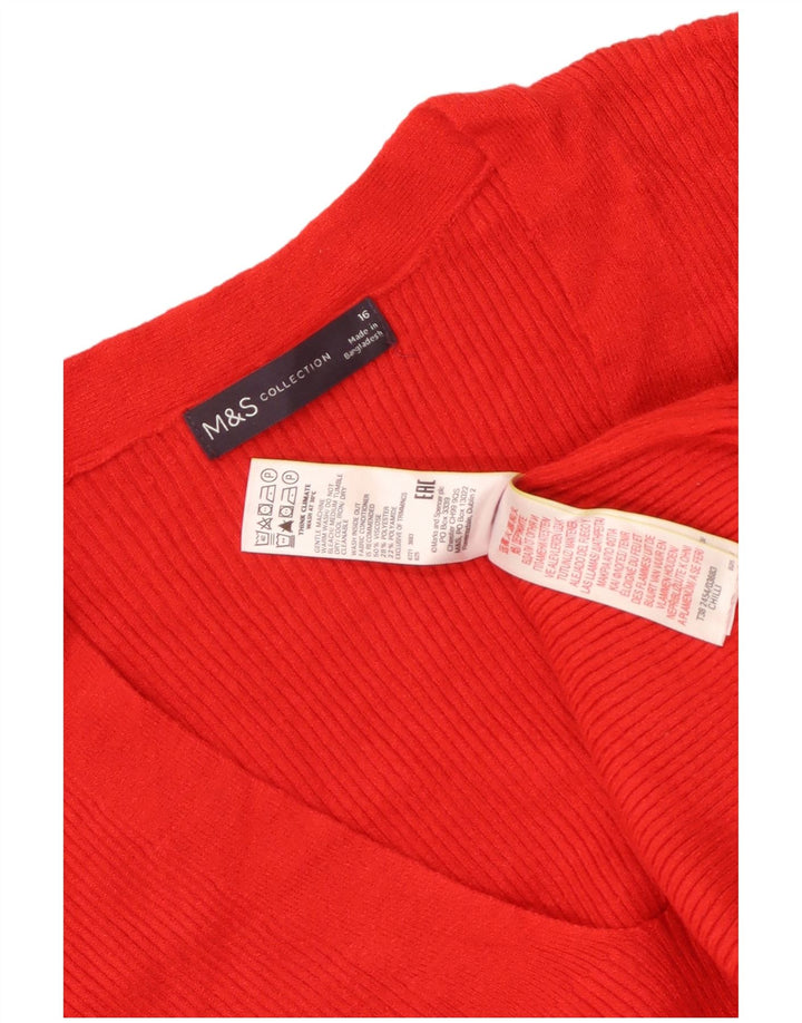 MARKS & SPENCER Suéter con cuello en V para mujer UK 46 Viscosa roja grande