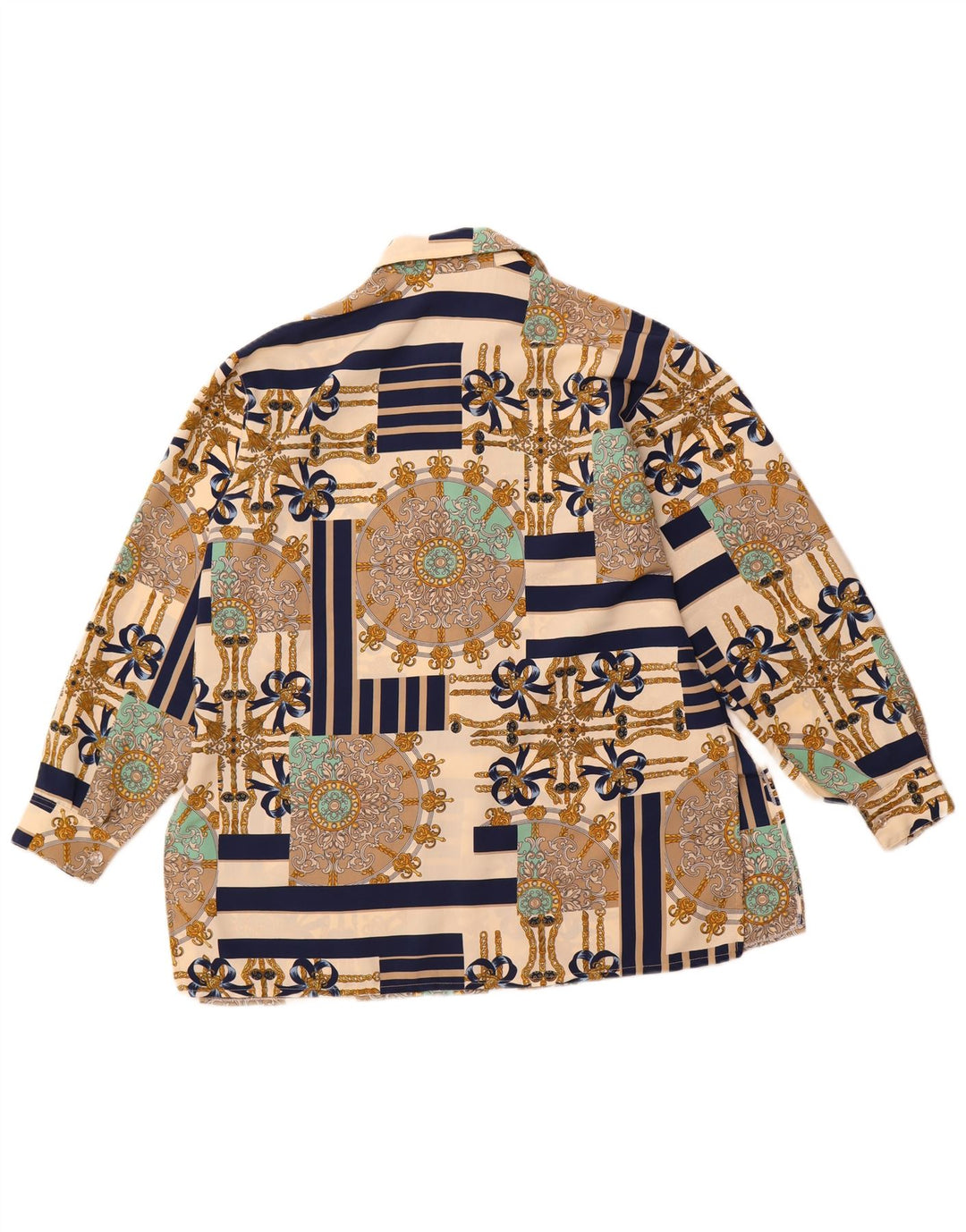 Vintage mujer patrón abstracto camisa de gran tamaño blusa Reino Unido 10 pequeño beige