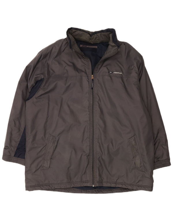 REEBOK Mens Loose Fit Hooded Windbreaker Coat UK 42 XL Grey Colourblock