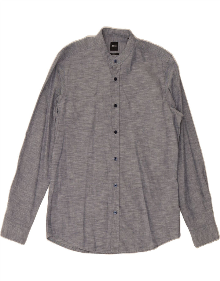 HUGO BOSS Mens Regular Fit Shirt Medium Navy Blue Flecked Vintage Hugo Boss and Second-Hand Hugo Boss from Messina Hembry 