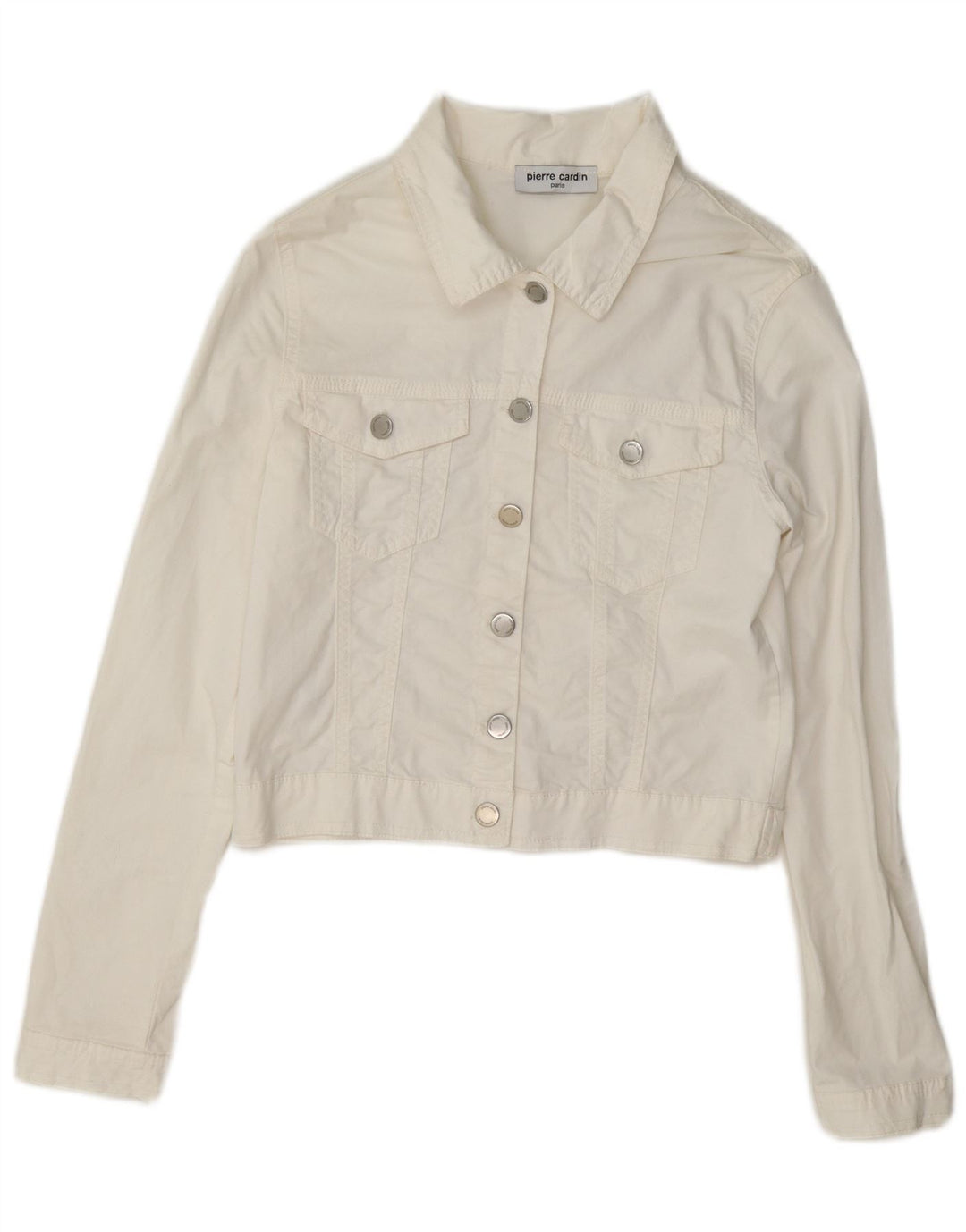 Chaqueta vaquera corta para mujer Pierre Cardin IT 44 Algodón blanco mediano