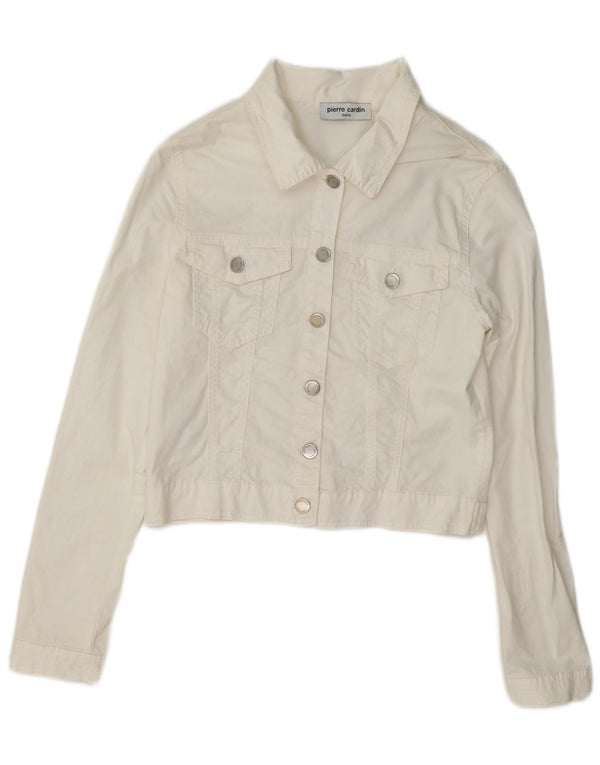 Chaqueta vaquera corta para mujer Pierre Cardin IT 44 Algodón blanco mediano