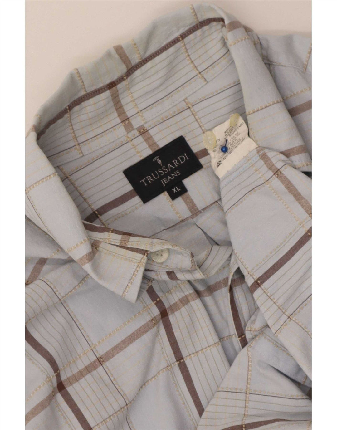 Camisa Hombre Trussardi Jeans XL Algodón Cuadros Azul