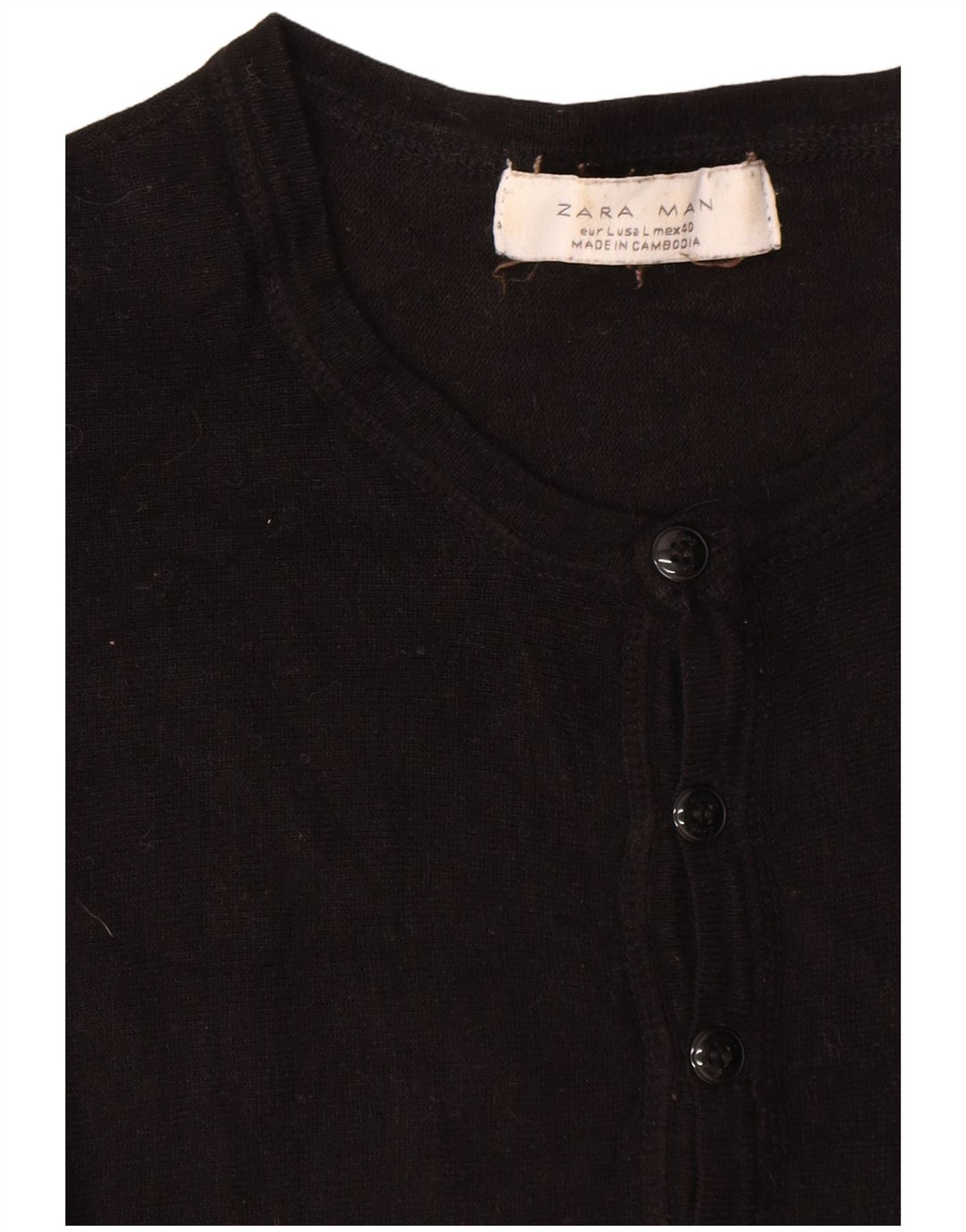 Zara Hombre Jersey De Manga Corta Con Cuello Con Botones Grande Negro