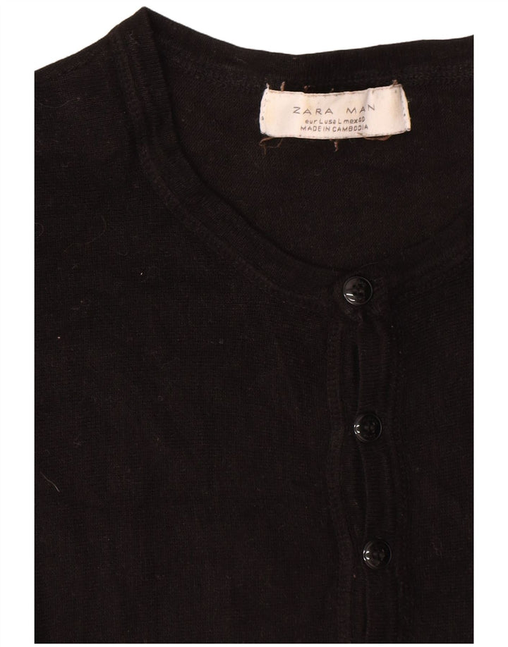 Zara Hombre Jersey De Manga Corta Con Cuello Con Botones Grande Negro