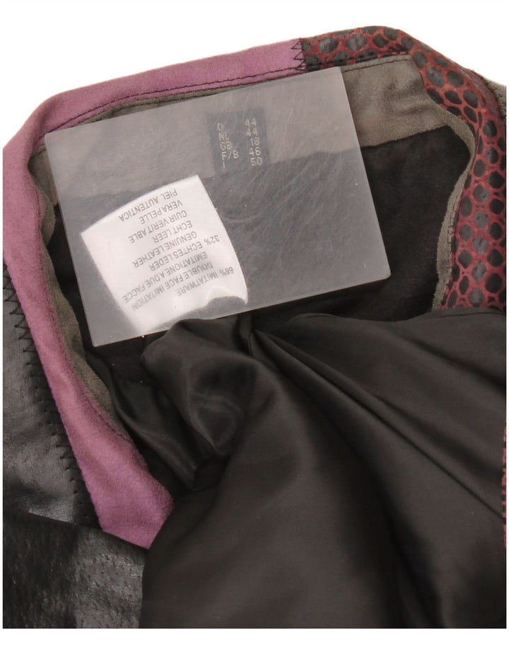 Vintage mujer chaqueta de cuero Reino Unido 18 XL multicolor patchwork cuero