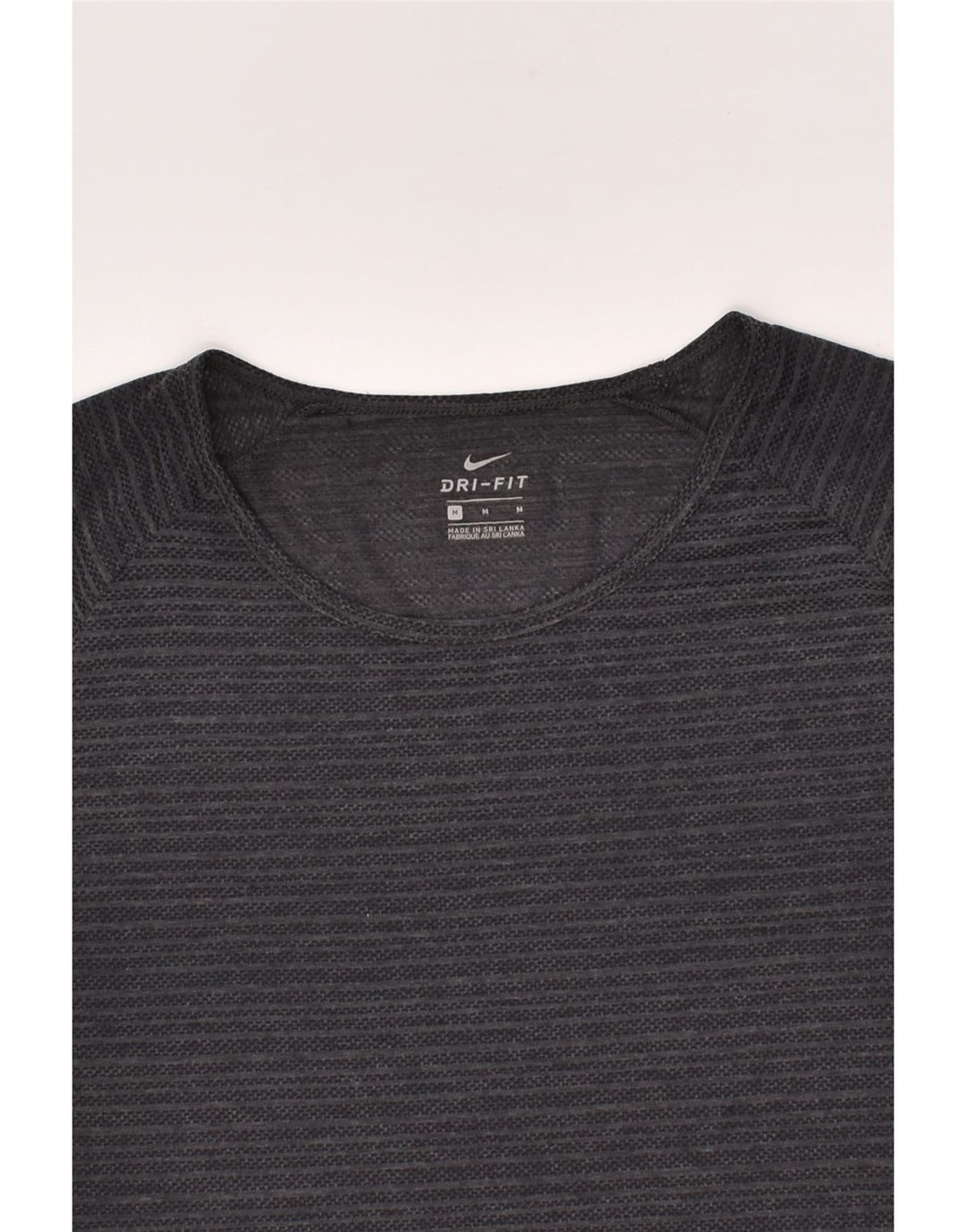 NIKE Womens Dri Fit T-Shirt Top UK 12 Medium Grey Striped Polyester | Vintage Nike | Thrift | Second-Hand Nike | Used Clothing | Messina Hembry 