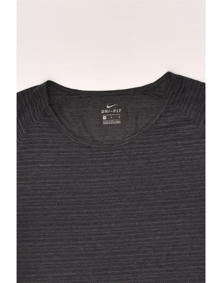 NIKE Womens Dri Fit T-Shirt Top UK 12 Medium Grey Striped Polyester | Vintage Nike | Thrift | Second-Hand Nike | Used Clothing | Messina Hembry 