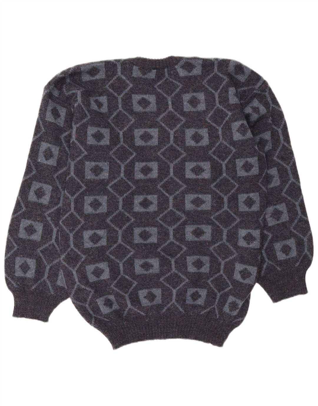 Vintage hombres cuello redondo jersey suéter medio gris geométrico acrílico